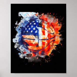 Basball Watercolor Usa Aamerica Basball Hoop Poster