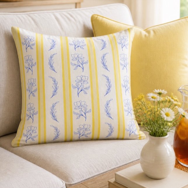 Base Yellow Blue and White Striped Decorative Cushion (Creator Uploaded)