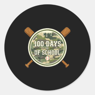 Baseball 100th Day Of School Camouflage  Classic Round Sticker