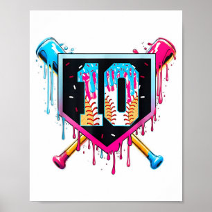 Baseball 10 year old boy ice cream drip 10th poster