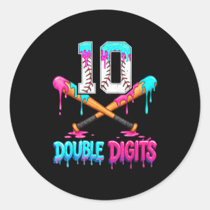 Baseball 10 Year Old Ice Cream Drip 10th Bday Doub Classic Round Sticker
