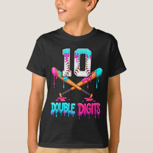 Baseball 10 Year Old Ice Cream Drip 10th Bday Doub T-Shirt