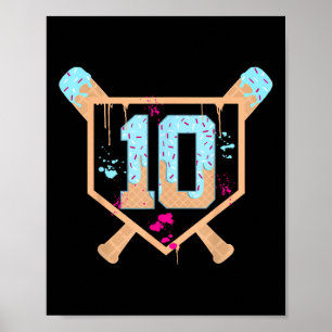 Baseball 10 Year Old Ice Cream Drip 10th Birthday  Poster