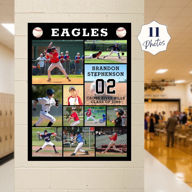 Baseball 11 Photo Collage Player Name Number Poster (Creator Uploaded)