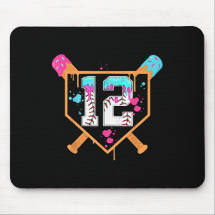 Baseball 12th Birthday Boy Ice Cream Drip 12 Year  Mouse Pad