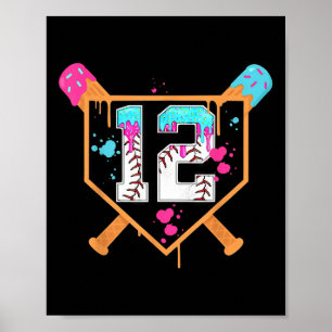 Baseball 12th Birthday Boy Ice Cream Drip 12 Year Poster