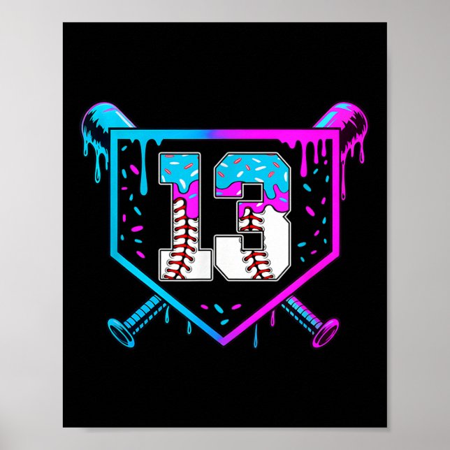 Baseball 13th Birthday Ice Cream Drip 13 Year Old  Poster (Front)