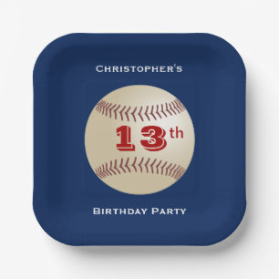 Baseball, 13th Birthday Party, Name, Square Paper Plate