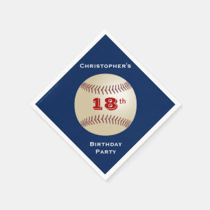 Baseball, 18th Birthday Party, Name, Blue Paper Napkin