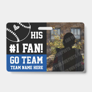 Baseball #1 Fan Team Name and Player Blue ID Badge
