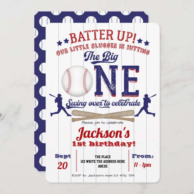 Baseball 1st birthday, Boy 1st birthday Invitation (Front/Back)