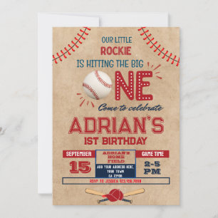 Baseball 1st birthday boy invitation