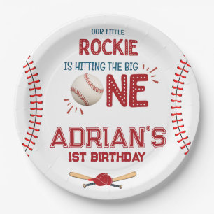 Baseball 1st birthday boy paper plate