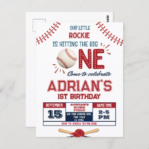 Baseball 1st birthday boy postcard