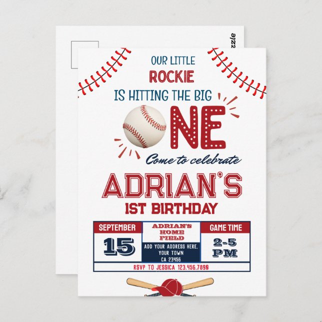 Baseball 1st birthday boy  postcard (Front/Back)