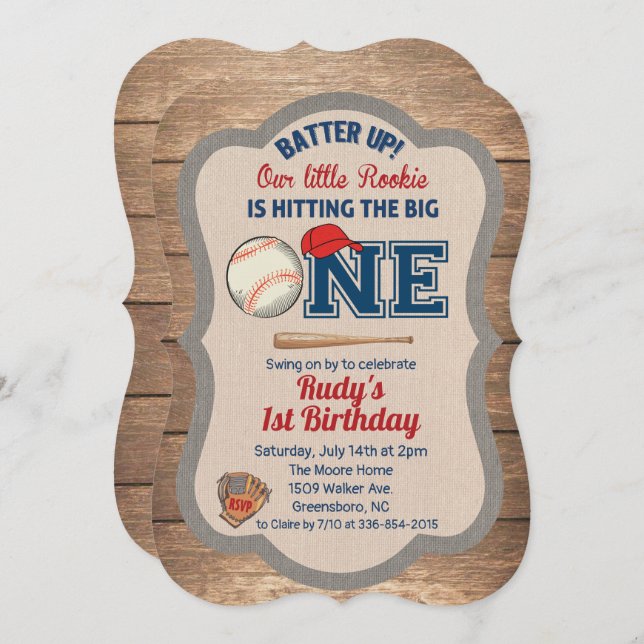 Baseball 1st Birthday Invitation (Front/Back)