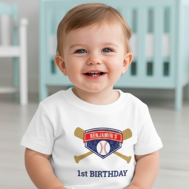 Baseball 1st Birthday Party Baby T-Shirt (Creator Uploaded)