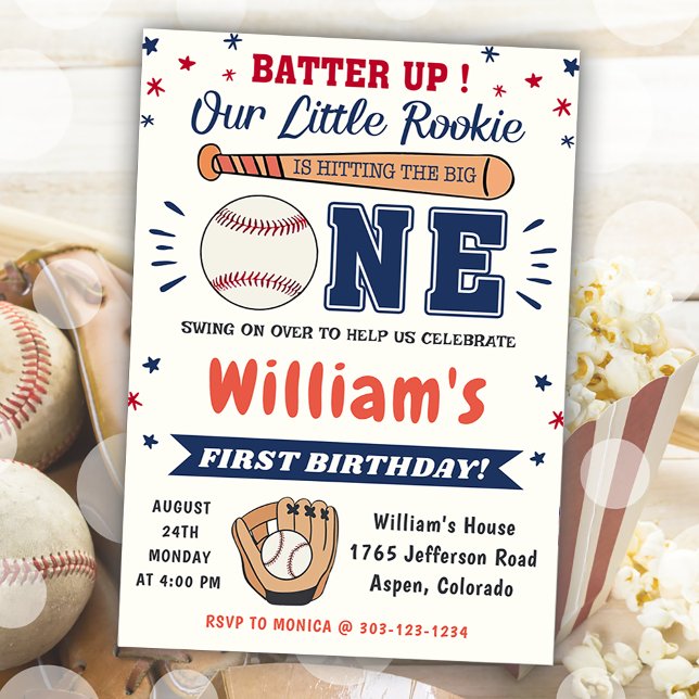  Baseball 1st Birthday Party Batter Up Invitation (Creator Uploaded)