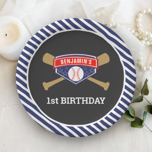 Baseball 1st Birthday Party Paper Plate