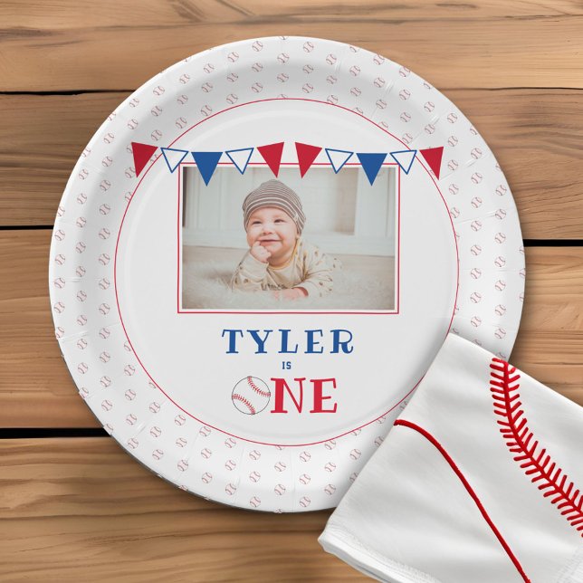 Baseball 1st Birthday Party Photo Paper Plate (Creator Uploaded)