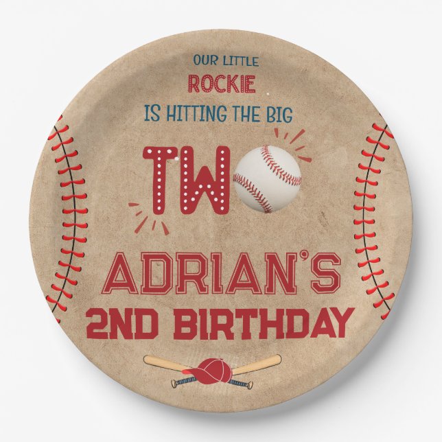 Baseball 2nd birthday boy paper plate (Front)