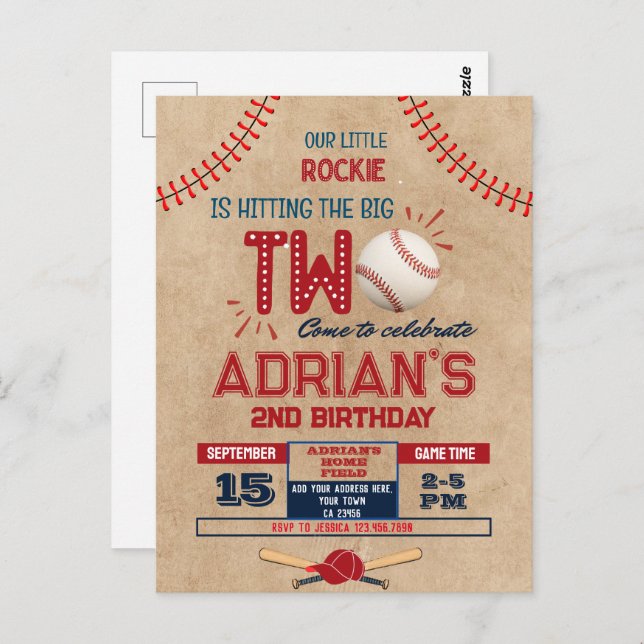 Baseball 2nd birthday boy postcard (Front/Back)