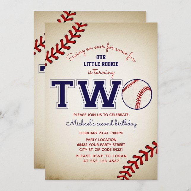 Baseball 2nd Birthday Invitation (Front/Back)