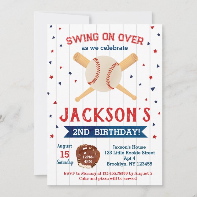 Baseball 2nd Second Third 3rd Birthday Invitations (Front)