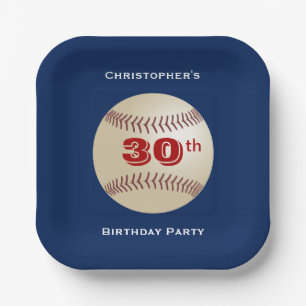Baseball 30th Birthday Party Simple Blue Square Paper Plate