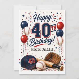 Baseball 40th Birthday Party  Invitation