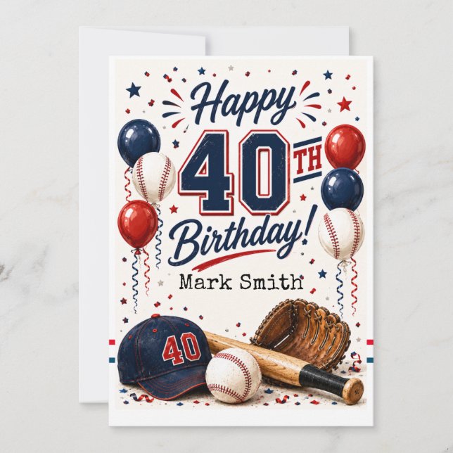 Baseball 40th Birthday Party  Invitation (Front)