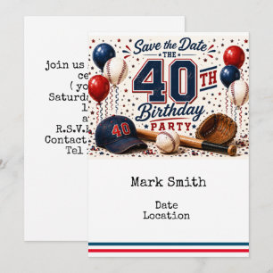 Baseball 40th Birthday Party  Invitation