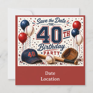 Baseball 40th Birthday Party  Invitation