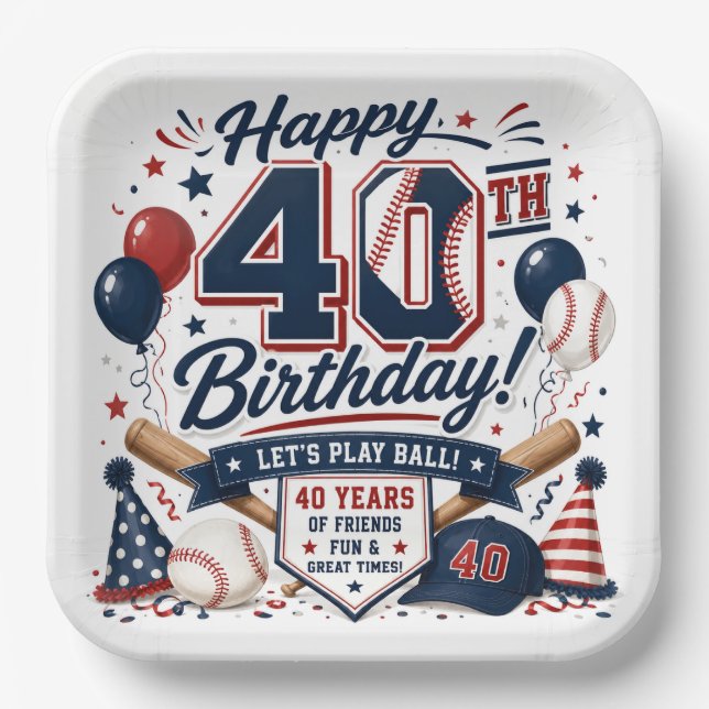 Baseball 40th Birthday Party  Paper Plate (Front)