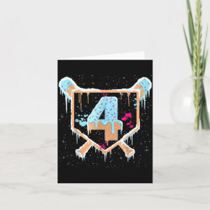 Baseball 4 Year Old Ice Cream Drip 4th Birthday Bo Card