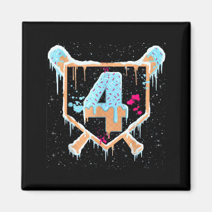 Baseball 4 Year Old Ice Cream Drip 4th Birthday Bo Magnet