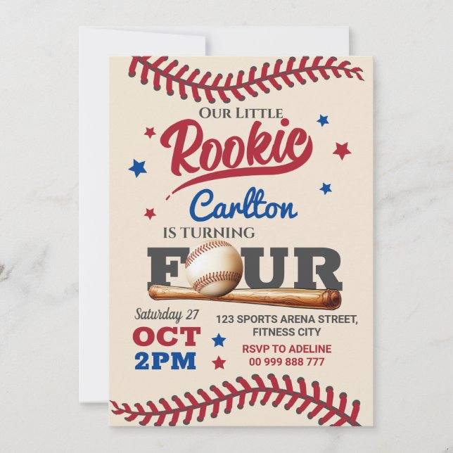 Baseball 4th Fourth Birthday Invitation (Front)