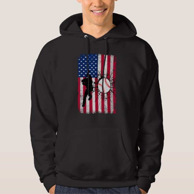 Baseball 4th Of July American Flag Patriotic Baseb Hoodie (Front)