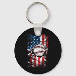 Baseball 4th Of July Usa American Flag Men Boys  Key Ring