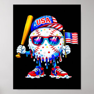 Baseball 4th of July USA Flag Patriotic Funny Poster