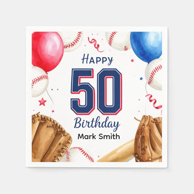 Baseball 50th Birthday  Napkin (Front)