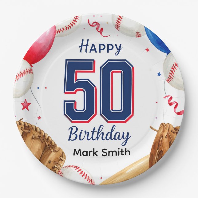 Baseball 50th Birthday  Paper Plate (Front)