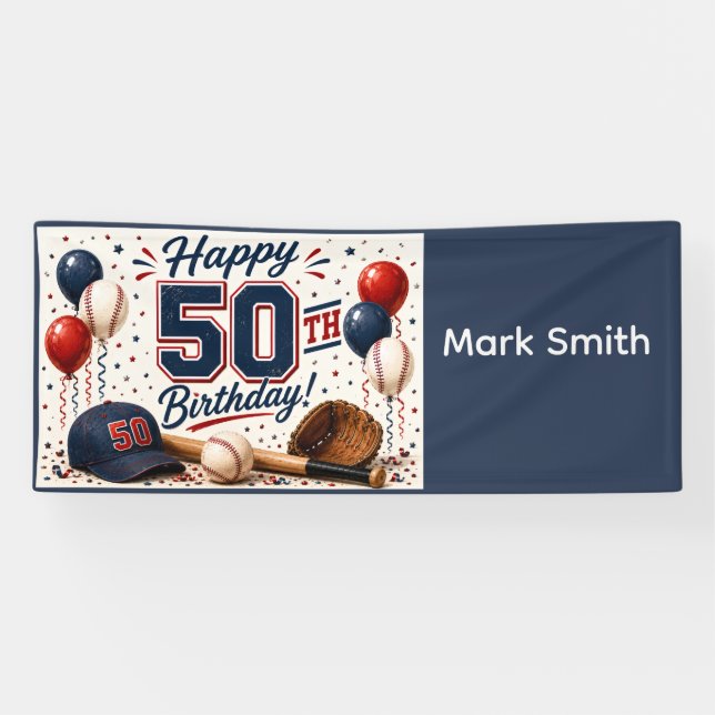 Baseball 50th Birthday Party  Banner (Horizontal)