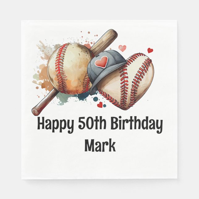 Baseball  50th Birthday Party  Napkin (Front)