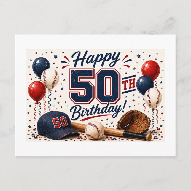Baseball 50th Birthday  Postcard (Front)