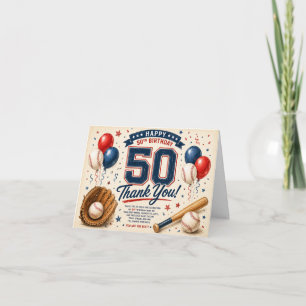 Baseball 50th Birthday Thank you Card