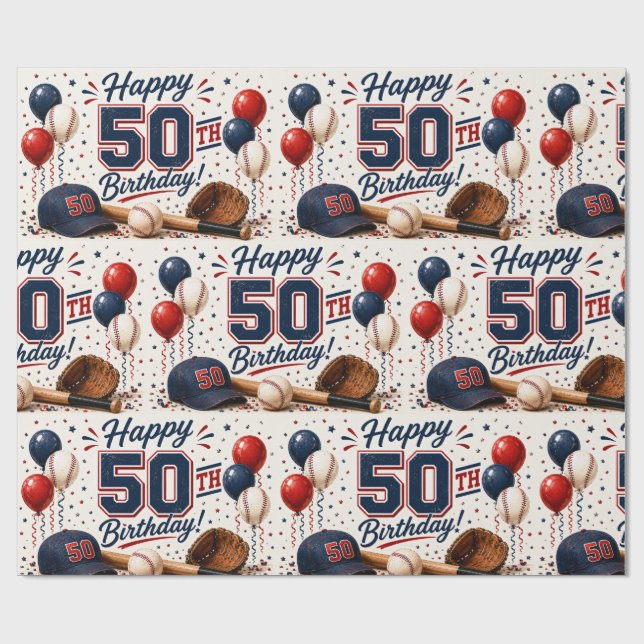 Baseball 50th Birthday  Wrapping Paper (Flat)