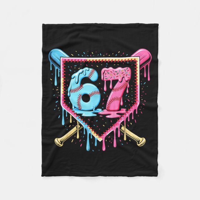 Baseball 67 Ice Cream Drip Funny Six Seven Meme Bo Fleece Blanket (Front)