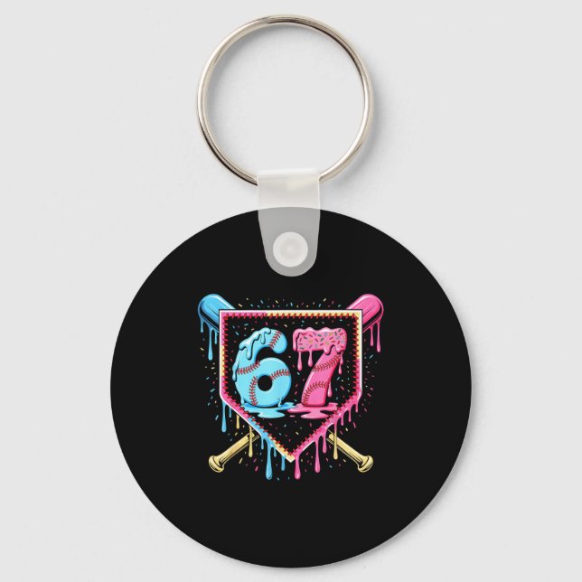 Baseball 67 Ice Cream Drip Funny Six Seven Meme Bo Key Ring (Front)