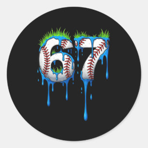 Baseball 67 Six Seven Funny Gen Alpha Meme Blue Dr Classic Round Sticker